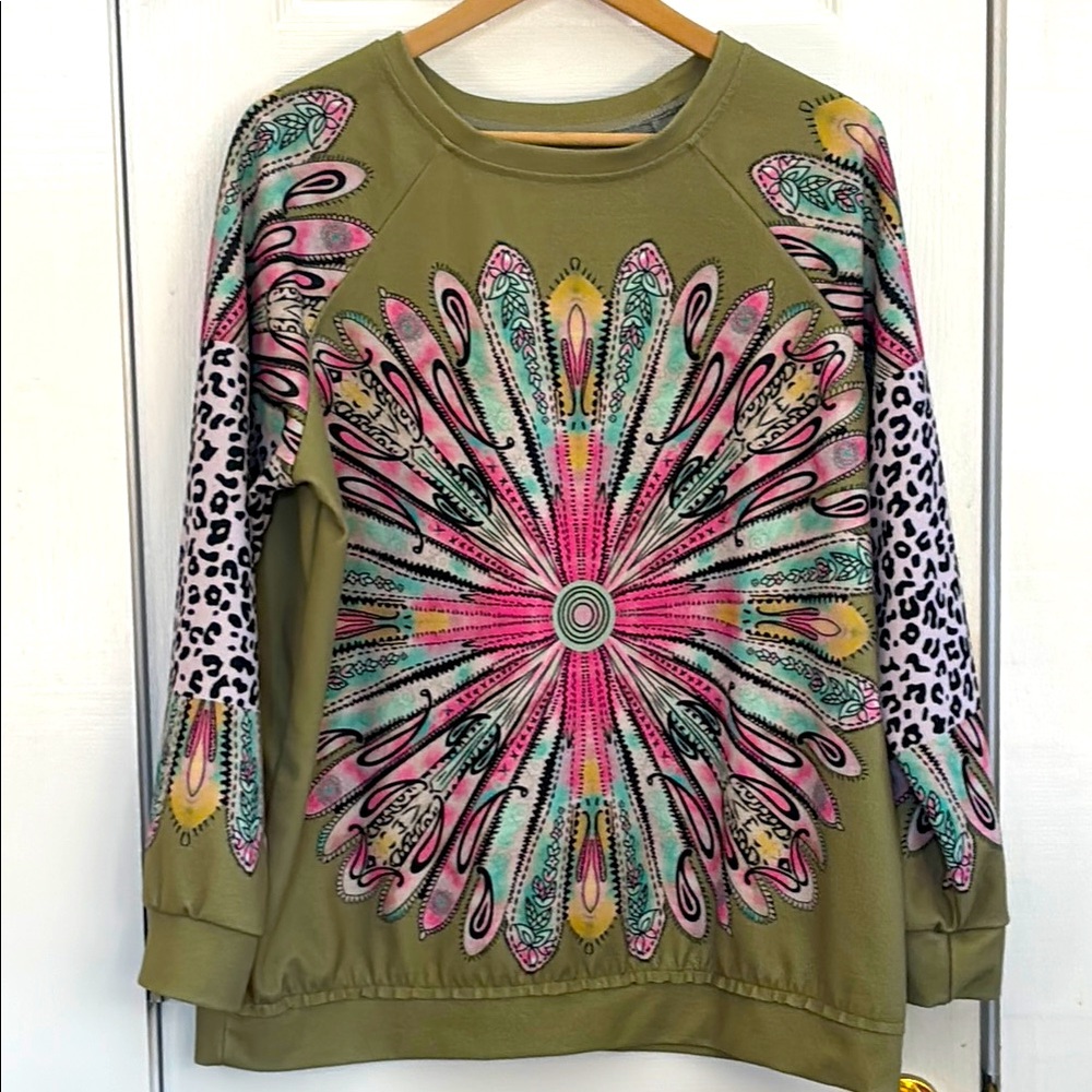Colorful Bohemian Patterned Women's Top with animal print - size 2XL